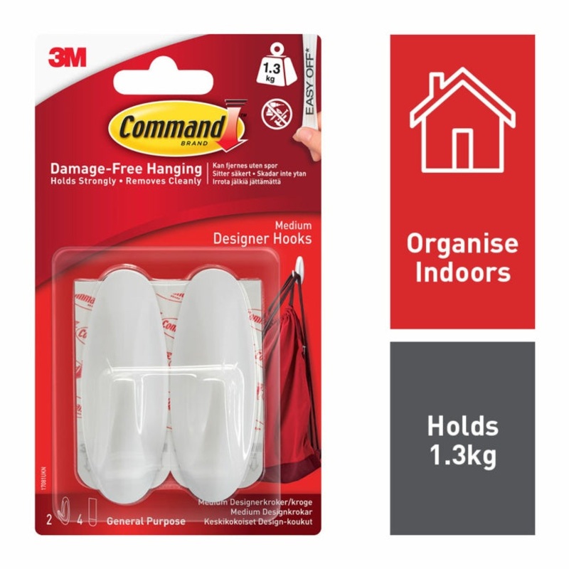 Command Medium Designer Hooks|2 Hooks, 4 Medium Strips