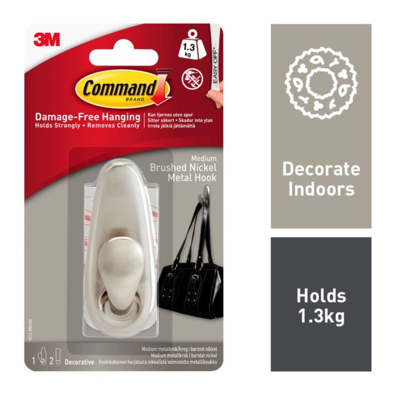 Command Medium Forever Classic Brushed Nickel Metal Hook