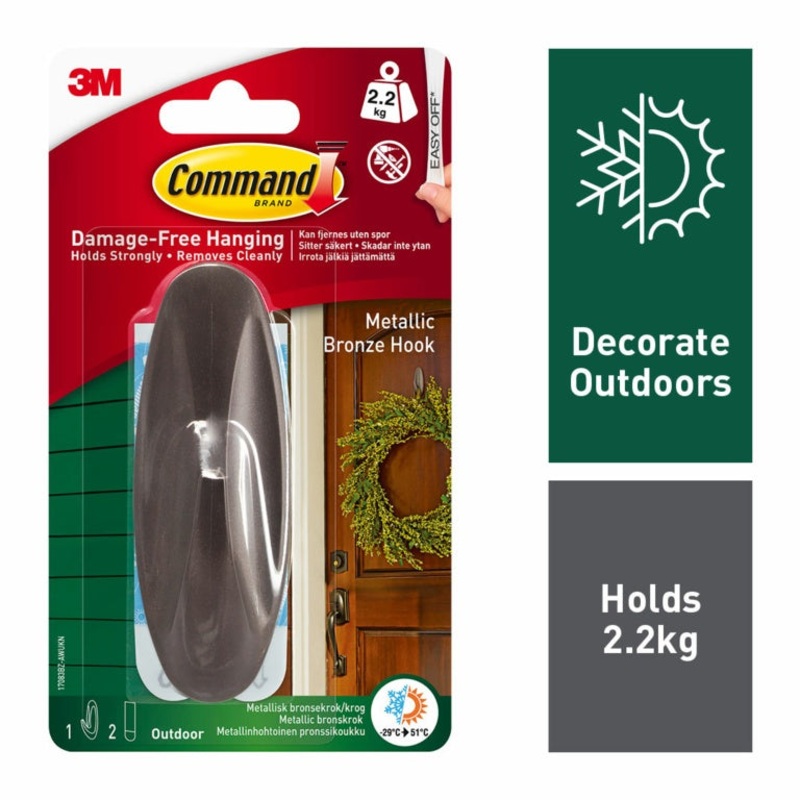 Command Outdoor Large Metallic Bronze Designer Hook