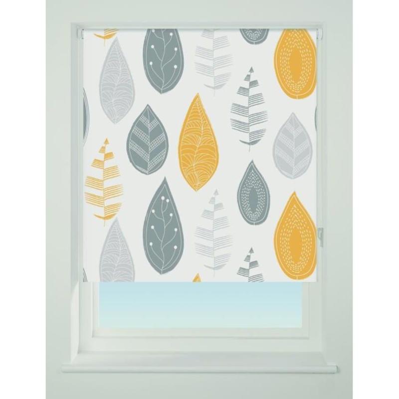 Universal Pattern Blackout Roller Blind  Leaf Yellow (90cm)