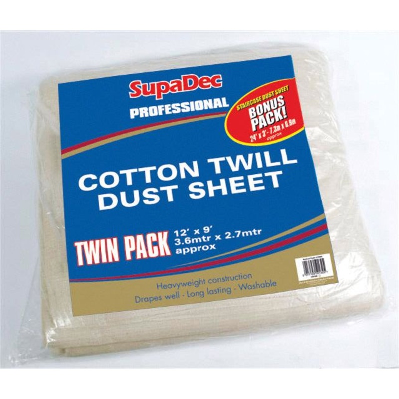 SupaDec Pro Cotton Twill Dust Sheets  Twin Pack 12′ x 9′ (3.6m x 2.7m approx)