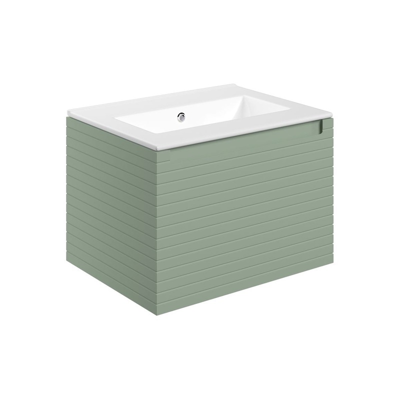 Chestnut 615mm Wall Hung 1 Drawer Basin Unit & 0TH Thin Edge Basin – Matt Willow Green