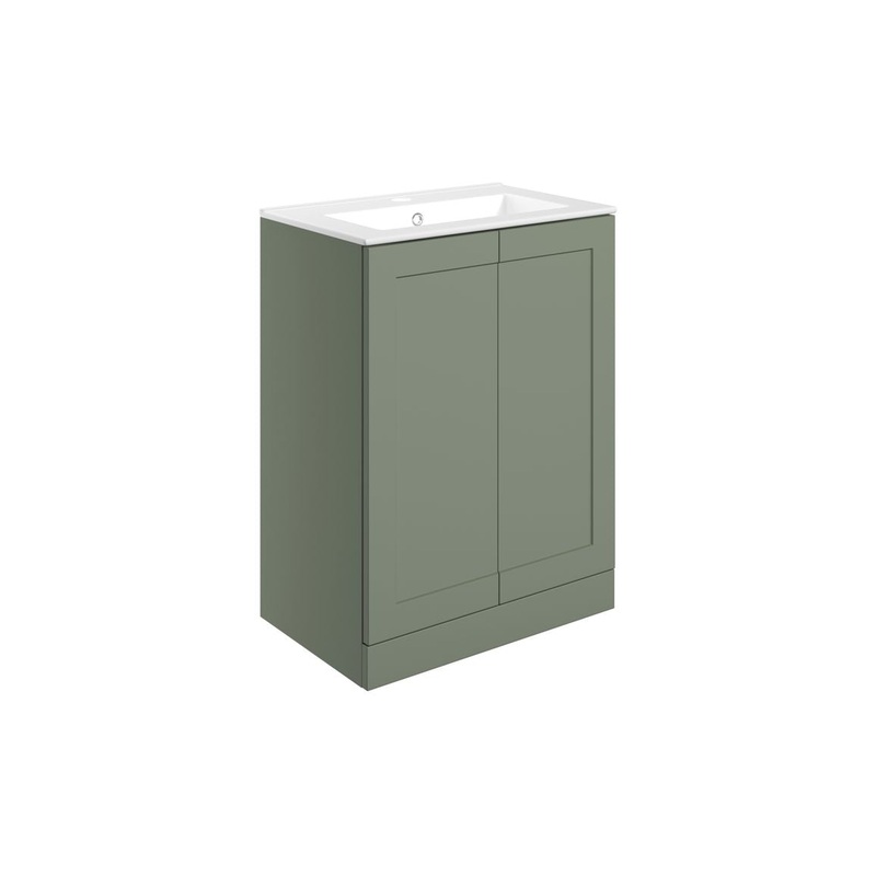 Harrogate 615mm Floor Standing 2 Door Basin Unit & Basin – Matt Reed Green
