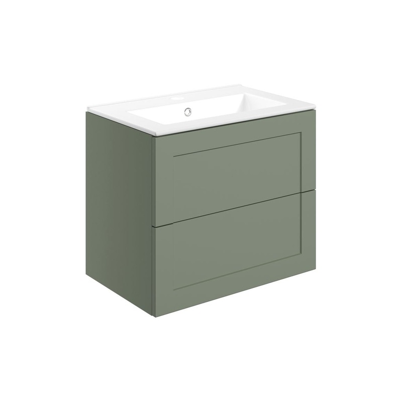 Harrogate 615mm Wall Hung 2 Drawer Basin Unit & Basin – Matt Reed Green