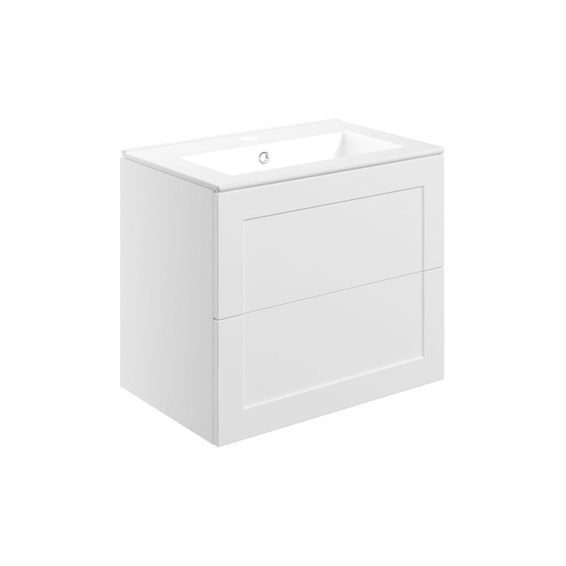 Harrogate 615mm Wall Hung 2 Drawer Basin Unit & Basin – Matt White