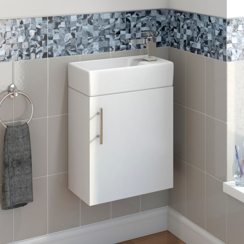 SP Rydal Wall Hung Mini Cabinet & Basin White 410mm