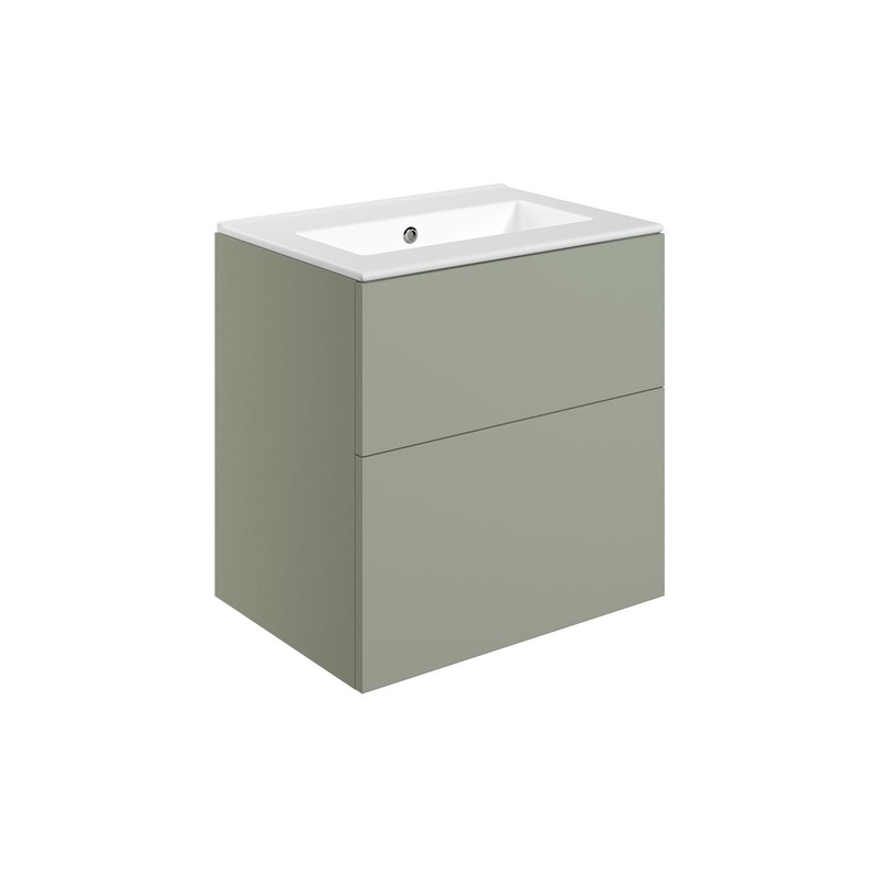 Glen 610mm Wall Hung 2 Drawer Basin Unit & 1TH Basin – Matt Olive Green