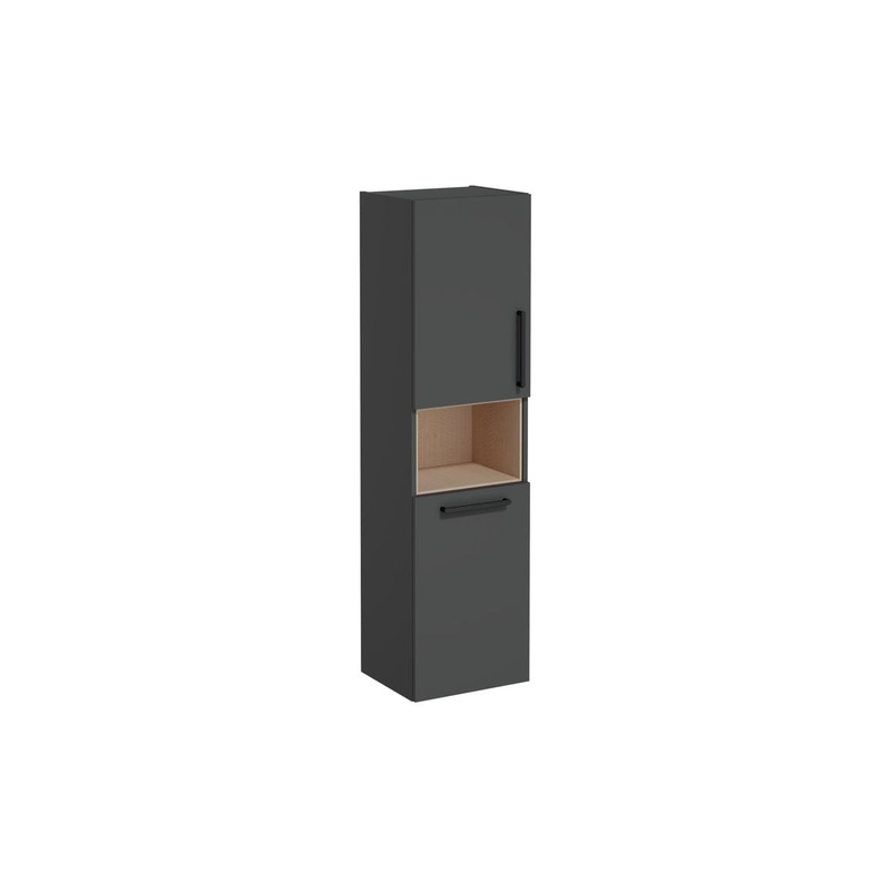 VitrA Root Flat 40cm 2 Door Semi-Tall Unit w/Laundry Basket (LH Hinge) – Matt Storm Grey