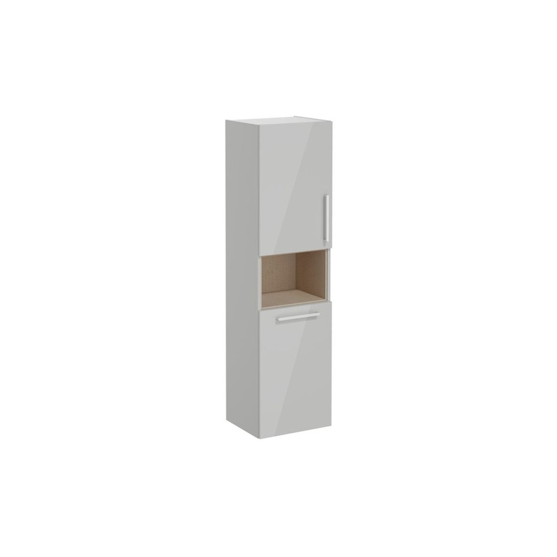 VitrA Root Flat 40cm 2 Door Semi-Tall Unit w/Laundry Basket (LH Hinge) – Shiny Pearl Grey