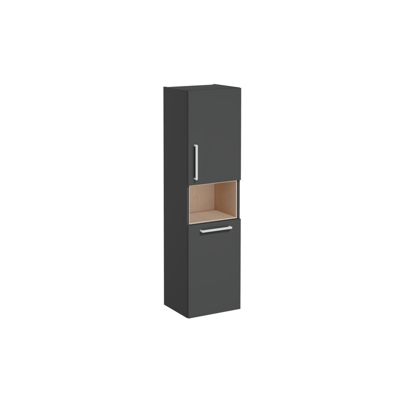VitrA Root Flat 40cm 2 Door Semi-Tall Unit w/Laundry Basket (RH Hinge) – Matt Storm Grey
