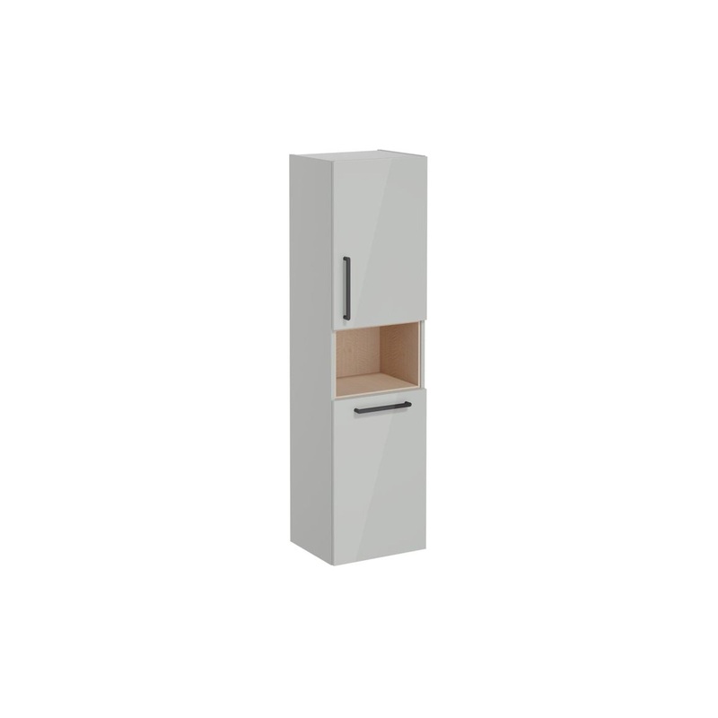 VitrA Root Flat 40cm 2 Door Semi-Tall Unit w/Laundry Basket (RH Hinge) – Shiny Pearl Grey