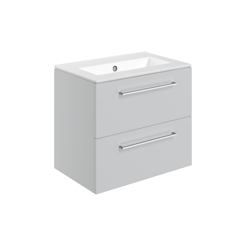 Bateba 610mm Wall Hung 2 Drawer Basin Unit & 0TH Thin Edge Basin – Grey Gloss