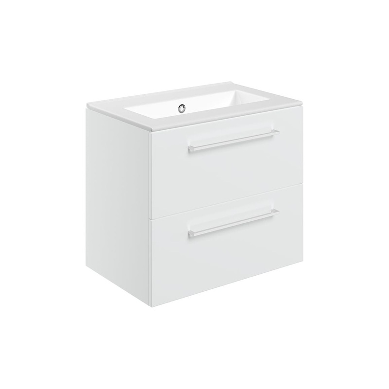 Bateba 610mm Wall Hung 2 Drawer Basin Unit & 1TH Thin Edge Basin – White Gloss