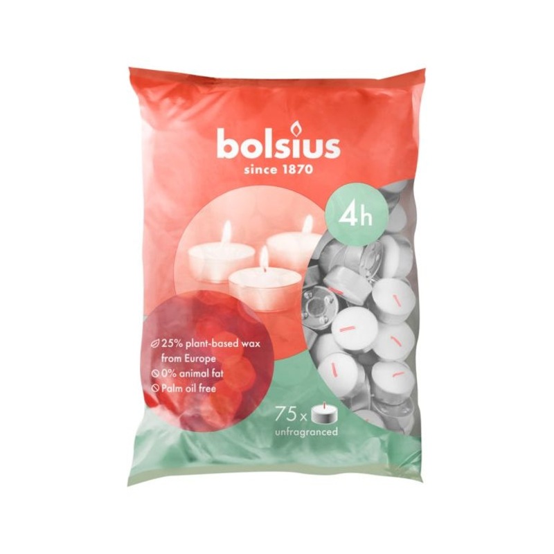 Bolsius Tea Light White|Bag Of 75|Pack Of 60