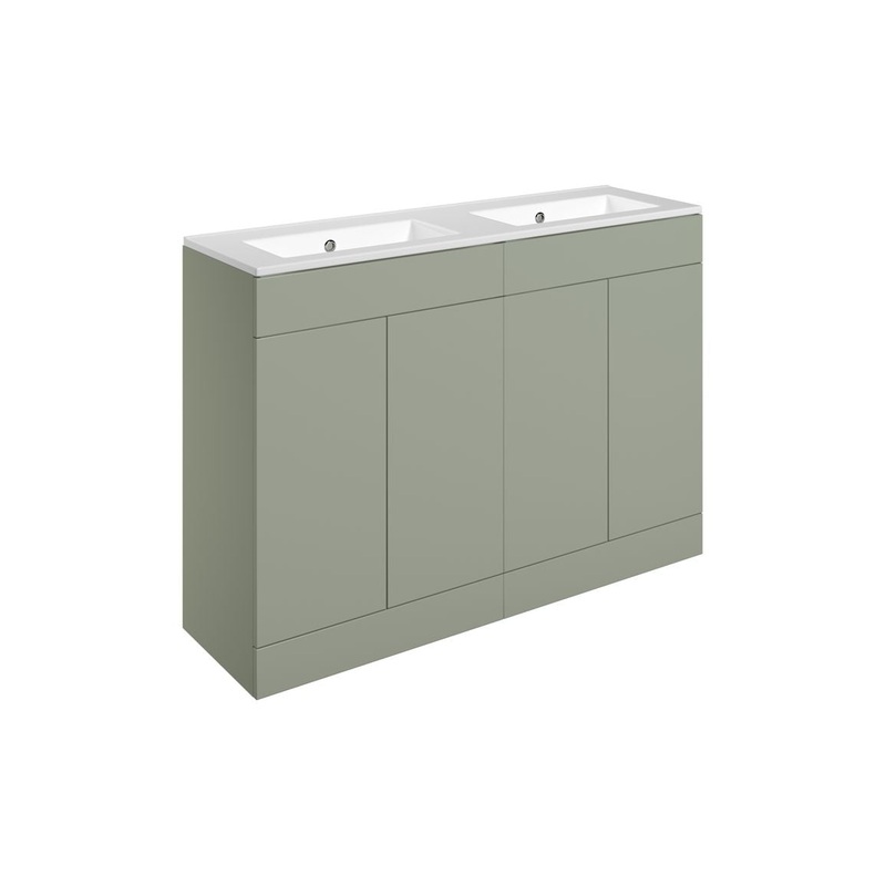 Glen 1210mm Floor Standing 4 Door Basin Unit & 0TH Basin – Matt Olive Green