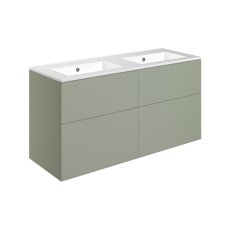 Glen 1210mm Wall Hung 4 Drawer Basin Unit & 0TH Basin – Matt Olive Green