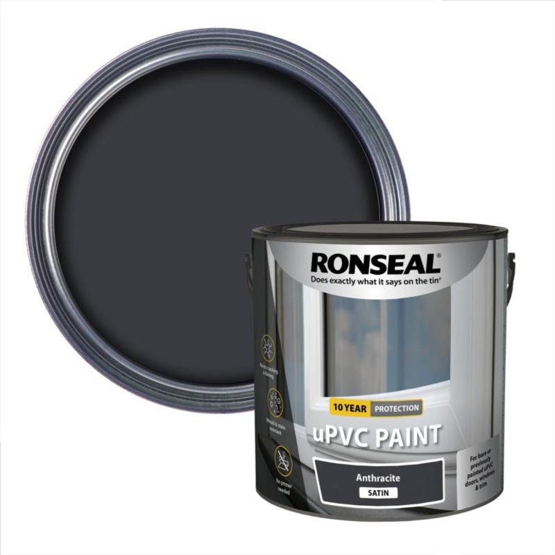Ronseal UPVC Paint 2.5L|Anthracite Satin|Black Satin|White Satin