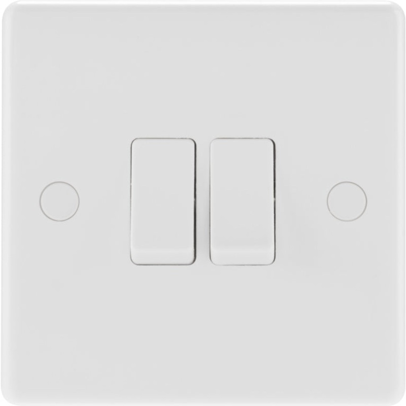 BG 2 Gang 2 Way White Round Edge Switch