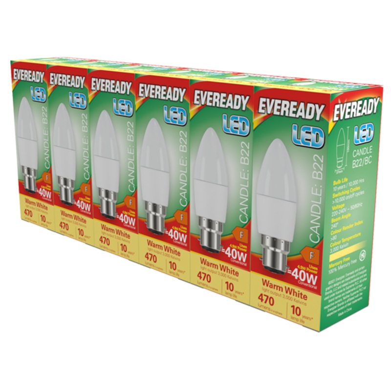 Eveready LED BC Candle B22 Pack 6