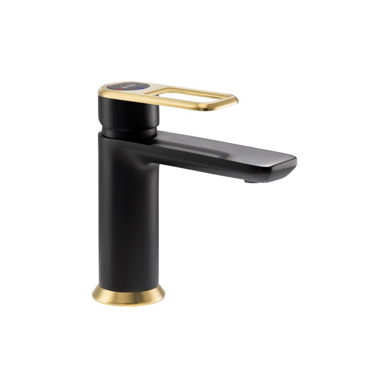 Abode Levarto Basin Mixer – Matt Black & Brass