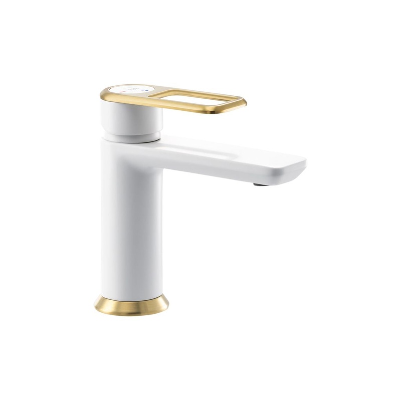 Abode Levarto Basin Mixer – Matt White & Brass
