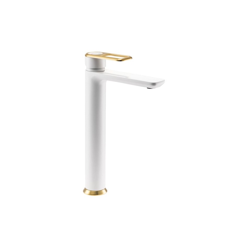 Abode Levarto Tall Basin Mixer – Matt White & Brass