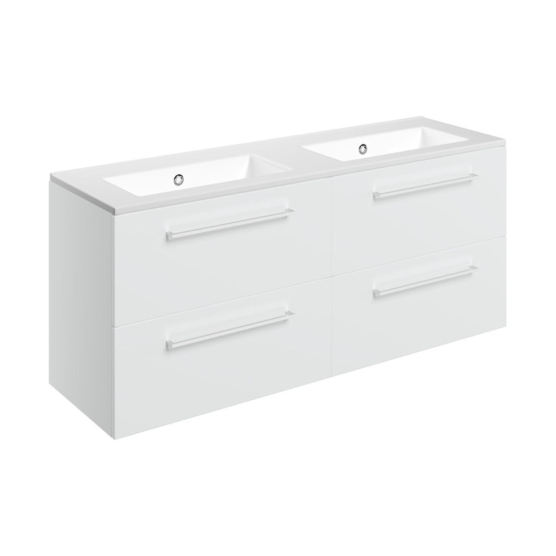 Bateba 1210mm Wall Hung 4 Drawer Basin Unit & 0TH Thin Edge Basin – White Gloss