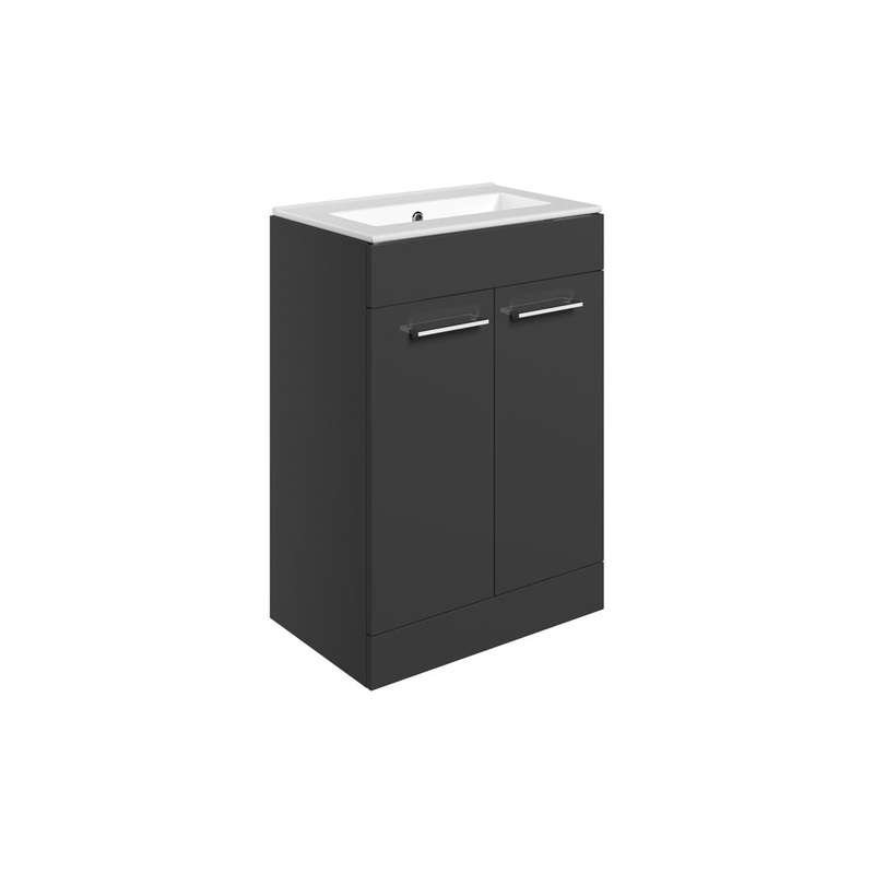 Bateba 610mm Floor Standing 2 Door Basin Unit & 0TH Thin Edge Basin – Anthracite Gloss