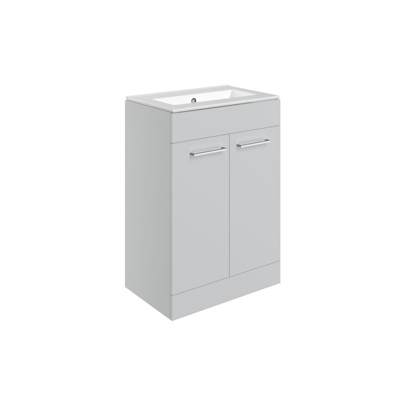 Bateba 610mm Floor Standing 2 Door Basin Unit & 0TH Thin Edge Basin – Grey Gloss