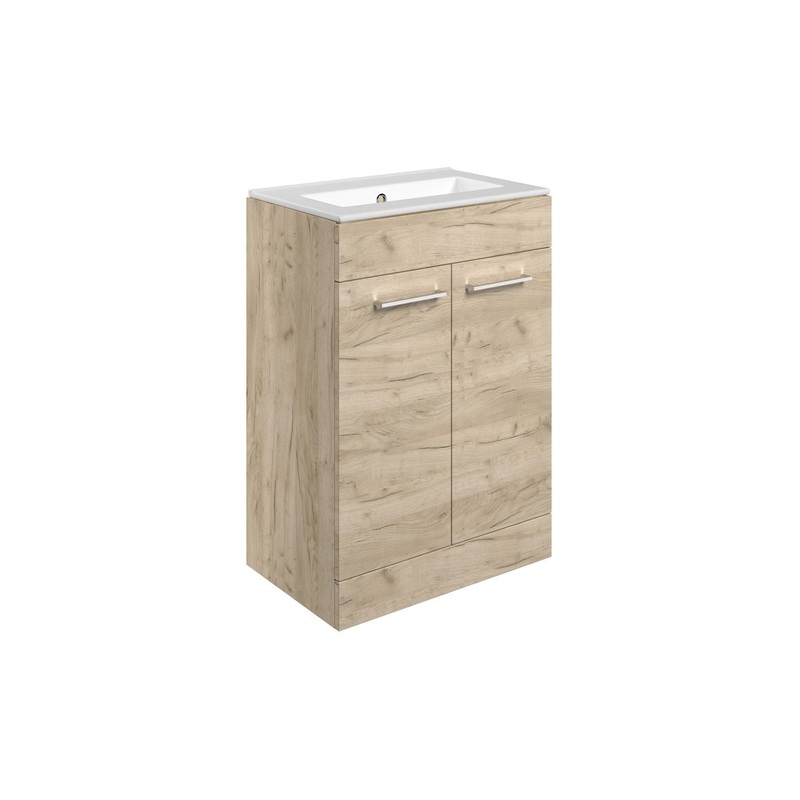 Bateba 610mm Floor Standing 2 Door Basin Unit & 0TH Thin Edge Basin – Oak
