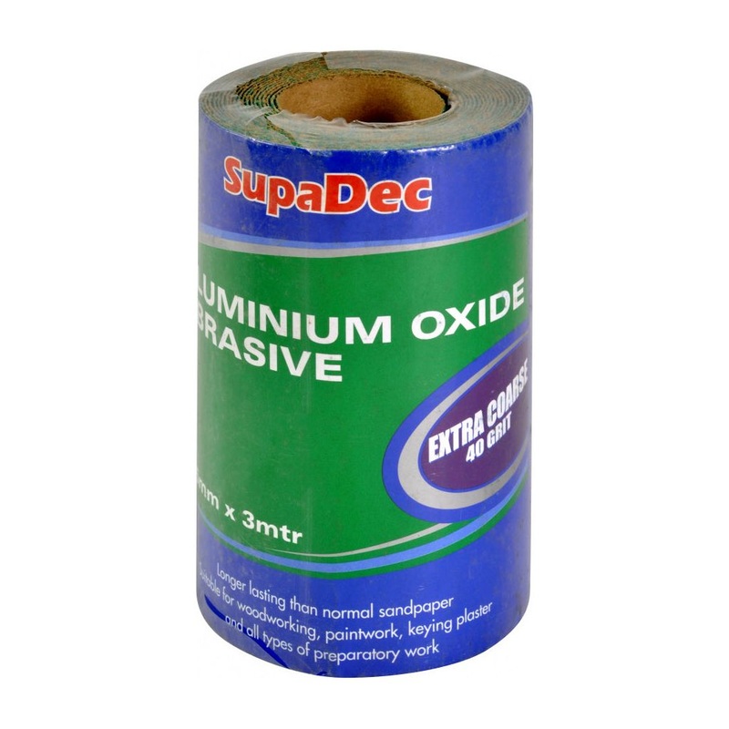 SupaDec Aluminium Oxide Roll|Extra Coarse, 40 Grit, 3m|Fine Grade, 120 Grit, 3m|Medium Grade, 80 Grit, 3m|Coarse Grade, 60 Grit, 3m|Fine Grade, 120 Grit, 12m|Medium Grade, 80 Grit, 12m|Coarse Grade, 60 Grit, 12m|Extra Coarse, 40 Grit, 12m