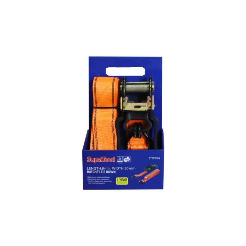SupaTool Ratchet Tie Down|6m x 50mm|5 x 1 (Length: 4.5m Width: 25mm)