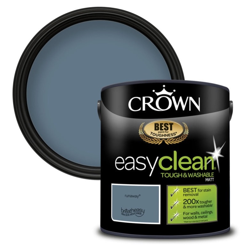 Crown Easyclean Matt Emulsion|Runaway 2.5L|Rhubarb Rose 2.5L|Peekaboo Blue 2.5L|Picnic Basket 2.5L|Light Fern 2.5L|Happy Daze 2.5L|Endeavour 2.5L|East Village 2.5L|Botany Bay 2.5L|Pure Brilliant White 5L