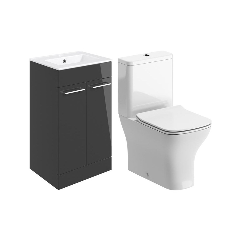 Bateba 510mm Floor Standing Unit & Close Coupled WC Pack – Anthracite Gloss