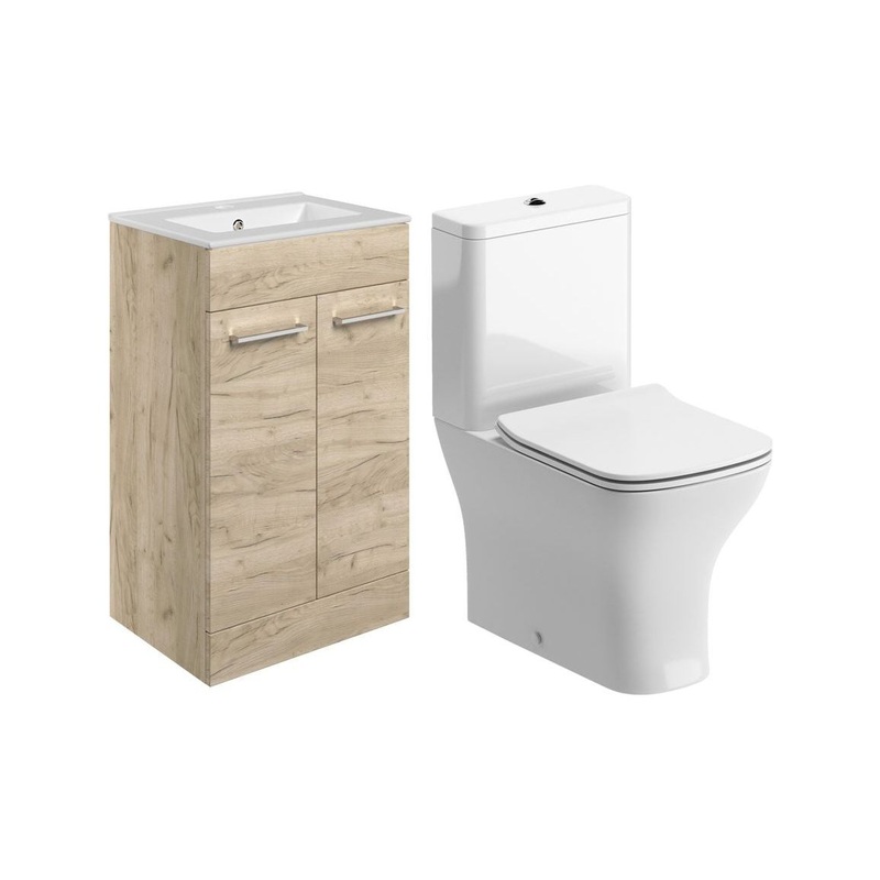 Bateba 510mm Floor Standing Unit & Close Coupled WC Pack – Oak