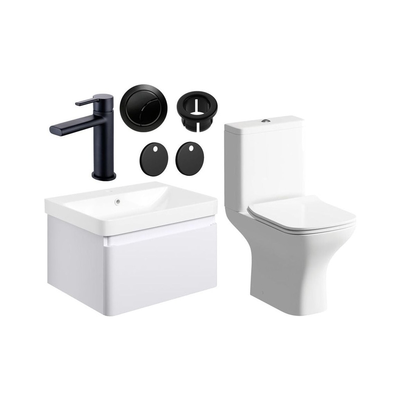 Prisca 600mm Basin Unit & Close Coupled WC Pack – w/Black Finishes