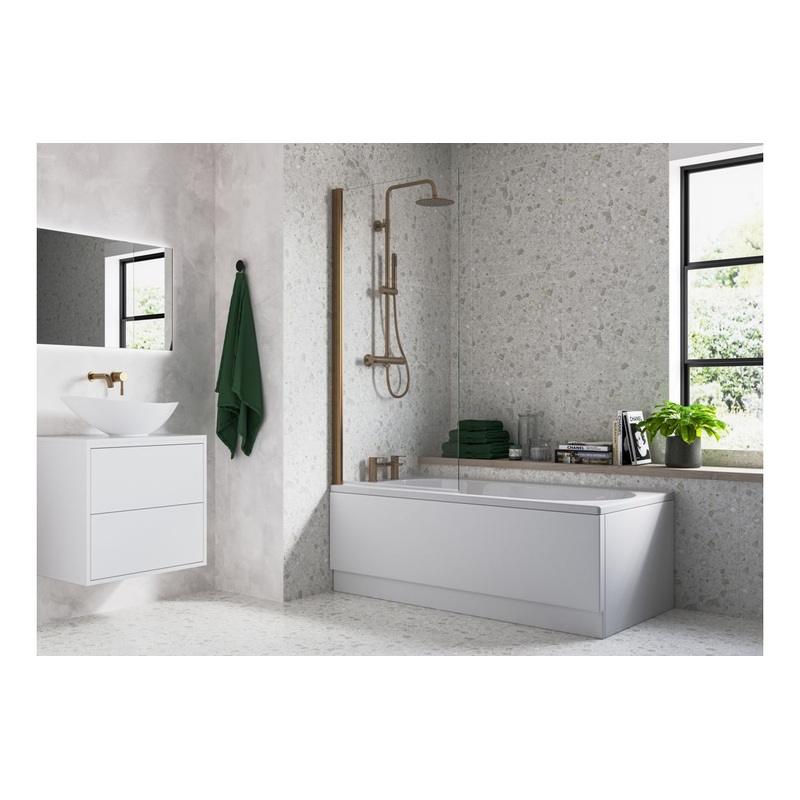 800x1500mm Single Straight Bath Screen (6mm) – Brushed Bronze