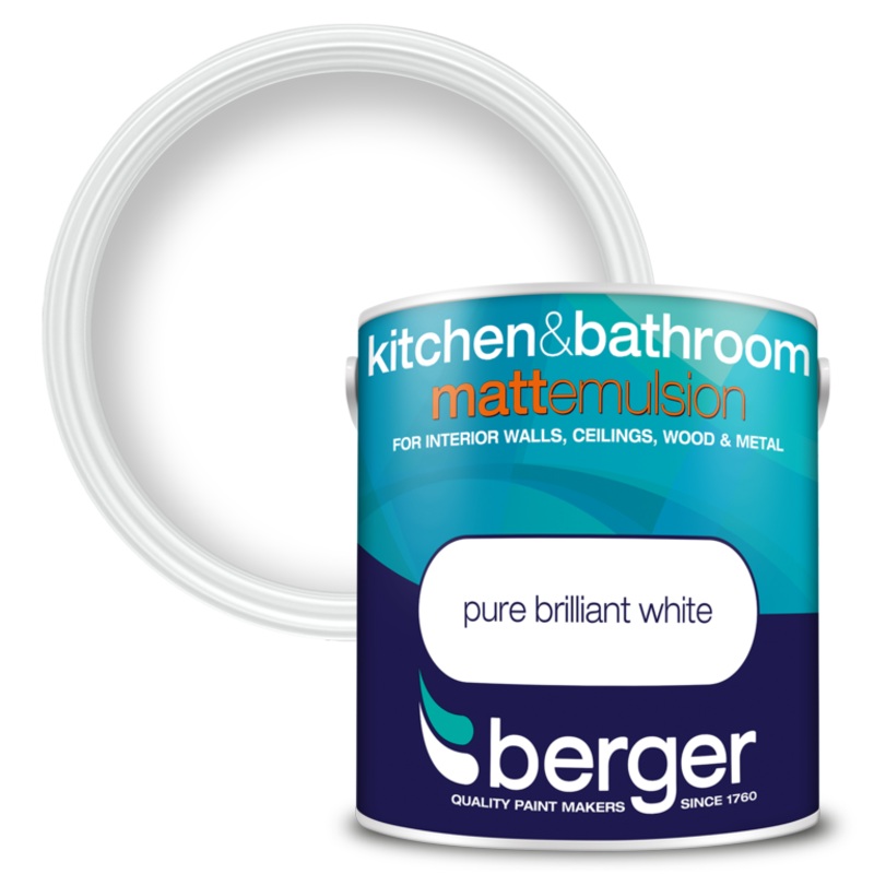 Berger Kitchen & Bathroom Matt Emulsion 2.5L Brilliant White
