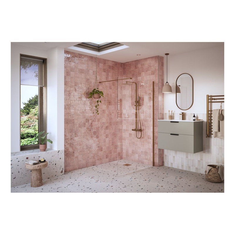 Montague 500mm Wetroom Panel & Support Bar – Brushed Bronze