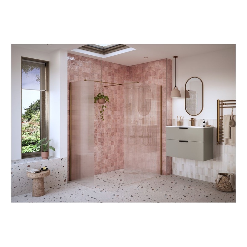 Montague 800mm Fluted Wetroom Panel & Side Panel Arm – Brushed Bronze