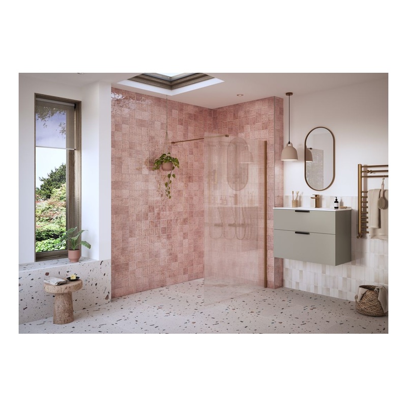 Montague 800mm Fluted Wetroom Panel & Support Bar – Brushed Bronze