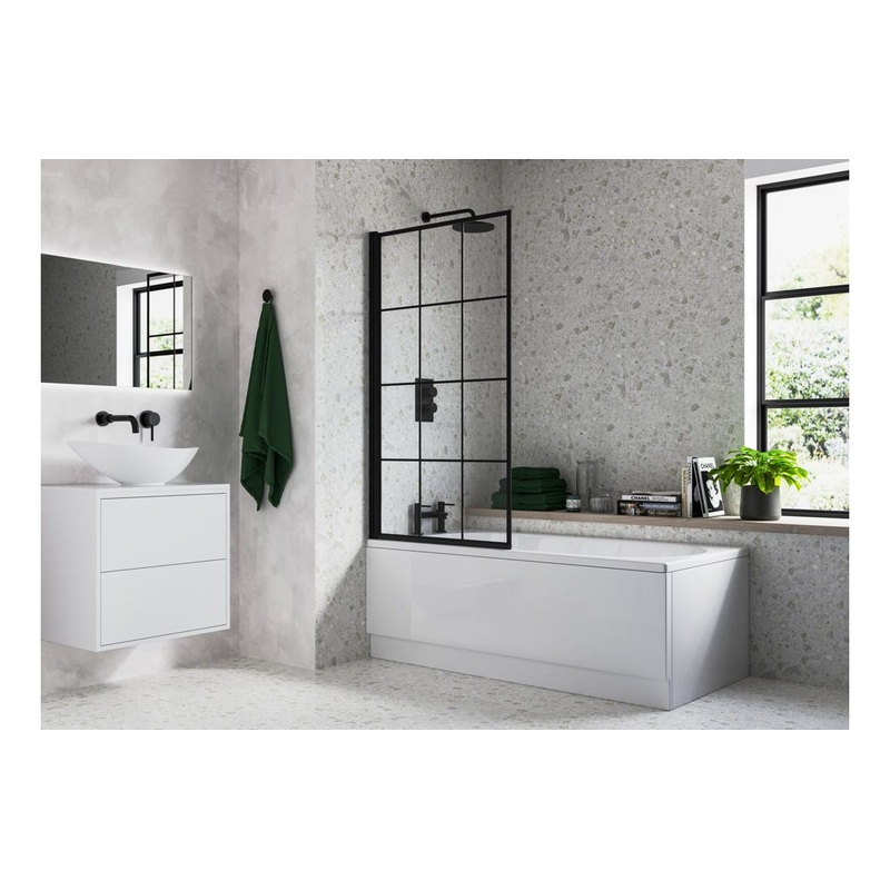 800x1400mm Square Grid Bath Screen (6mm) – Black