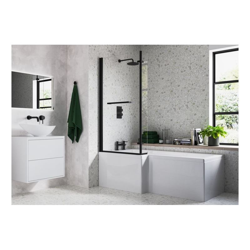 815x1500mm L Shape Bath Screen (6mm) – Matt Black
