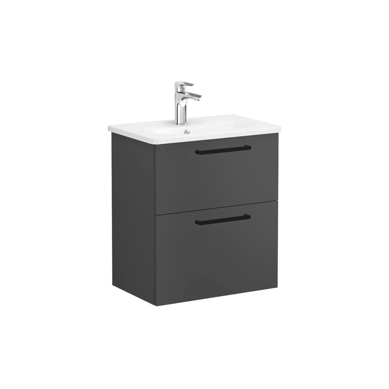 VitrA Zentrum Compact 60cm 2 Drawer W/H Washbasin Unit – Matt Storm Grey