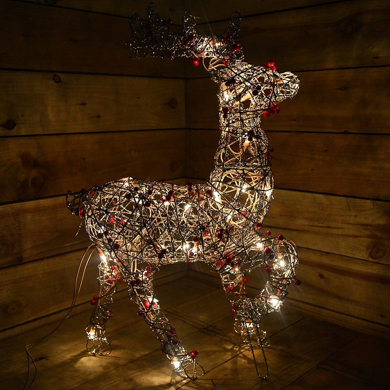 Standing Reindeer With Lights Berry Twig And Glitter Decoration For Indoor Use
