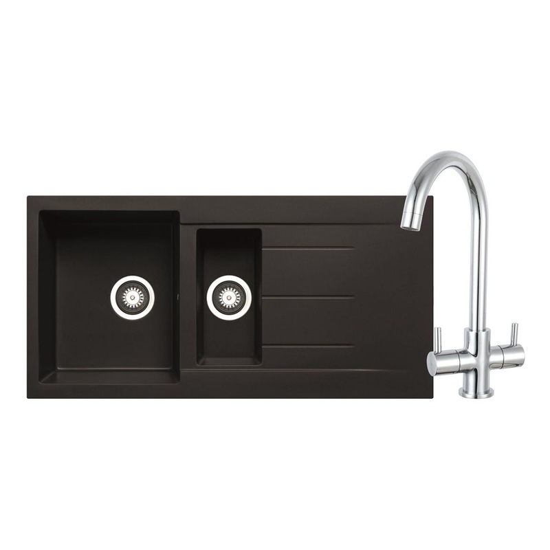 Prima+ Granite 1.5B Inset Sink & Staten Tap Pack – Black