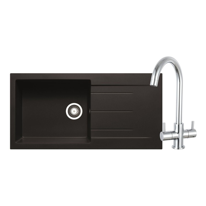 Prima+ Granite 1B Inset Sink & Staten Tap Pack – Black