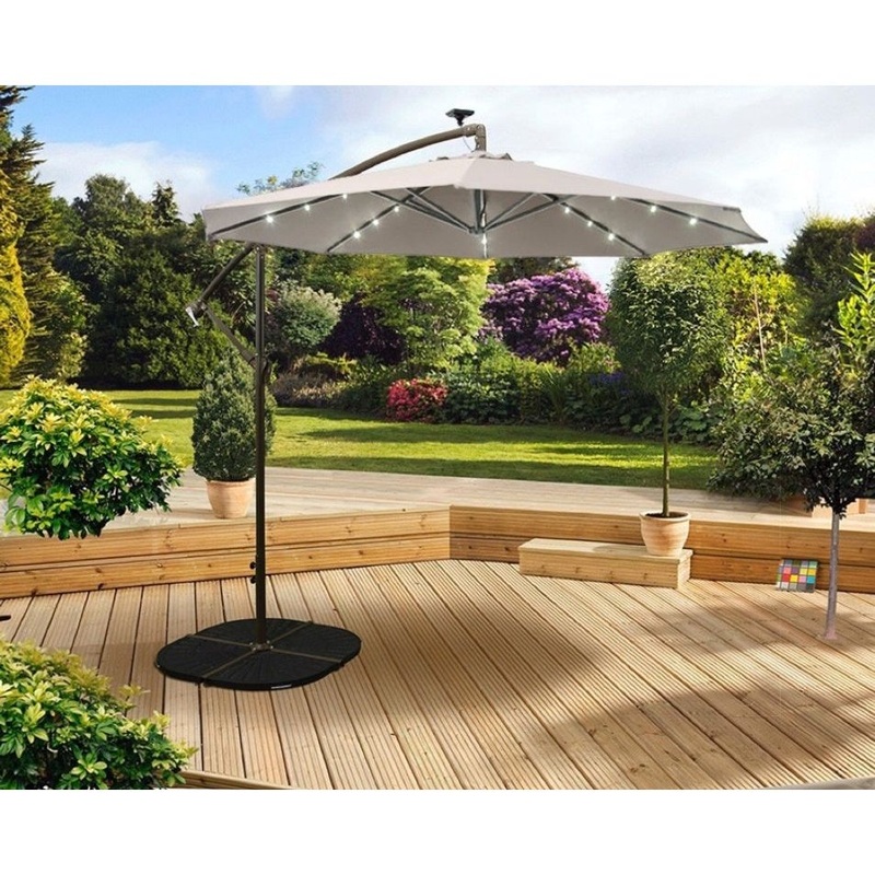 Pagoda Overhanging Parasol with LEDs Beige 2.7m
