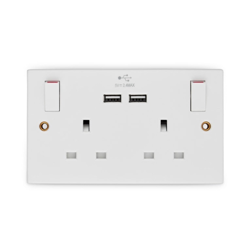 Securlec 2 Gang Switched Socket Double Pole With USB A + C