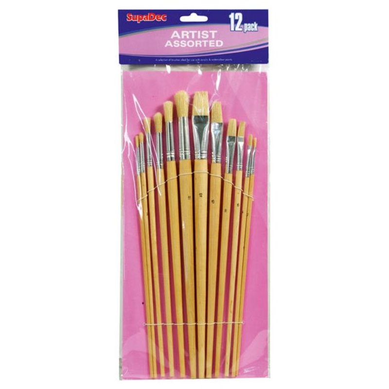 SupaDec Wooden Handle Artist Brush Set – 12 Piece